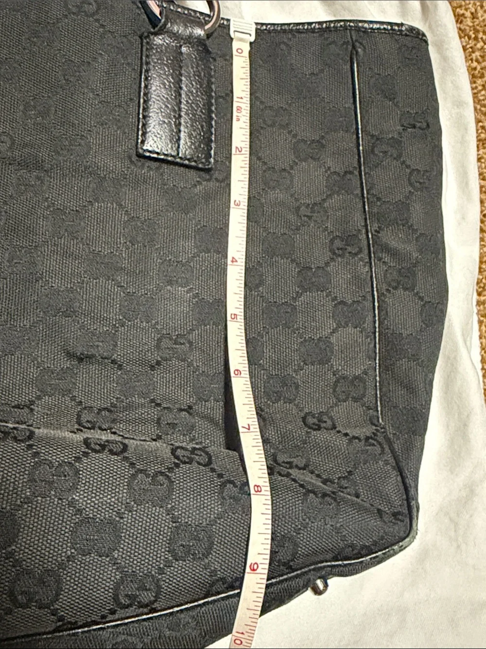 Gucci Black GG Canvas Tote with Leather Trim